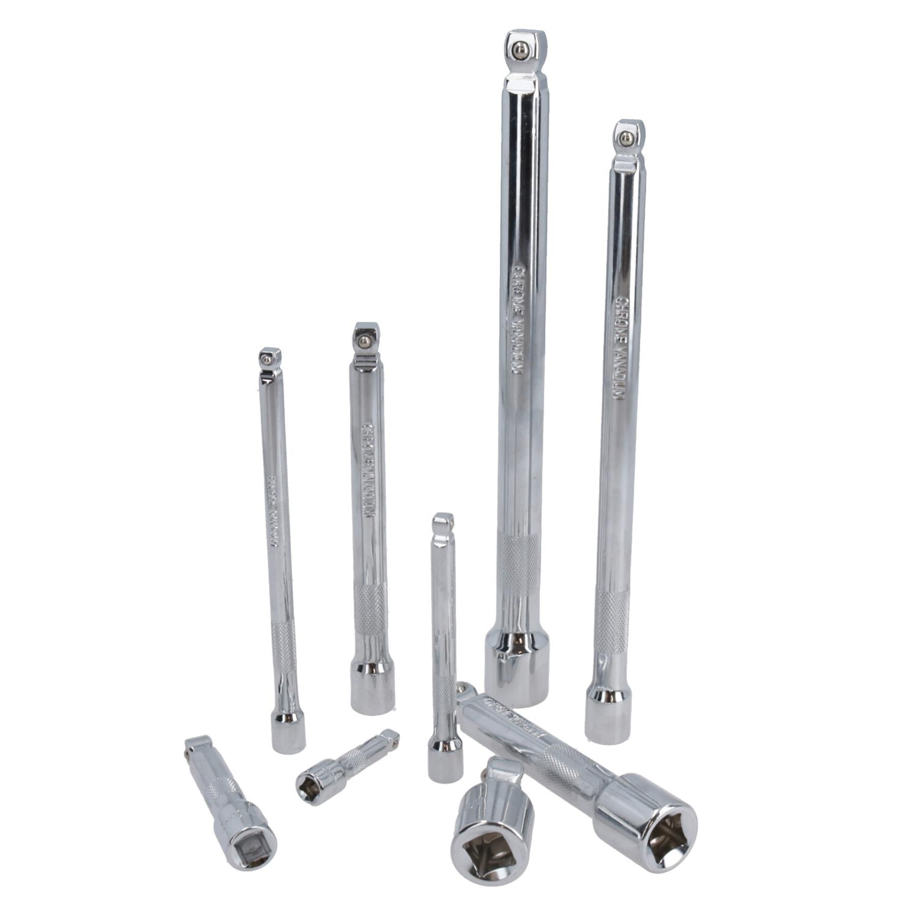 1/2" 3/8" 1/4" Drive 9pc Extension Straight Wobble Bar Socket Set TE068