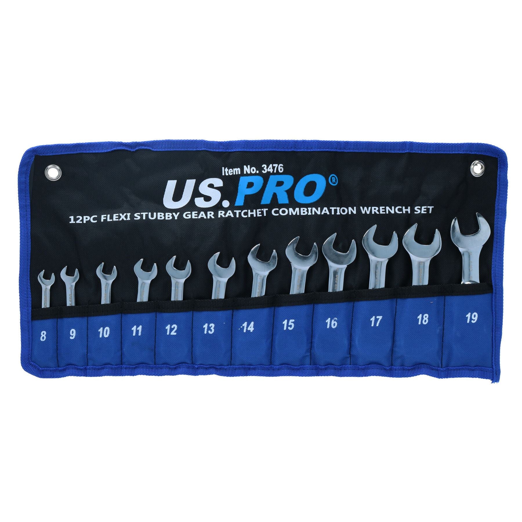 Stubby Metric Flexi Ratchet Spanners / Spanner Set 12pc 8mm-19mm AT150