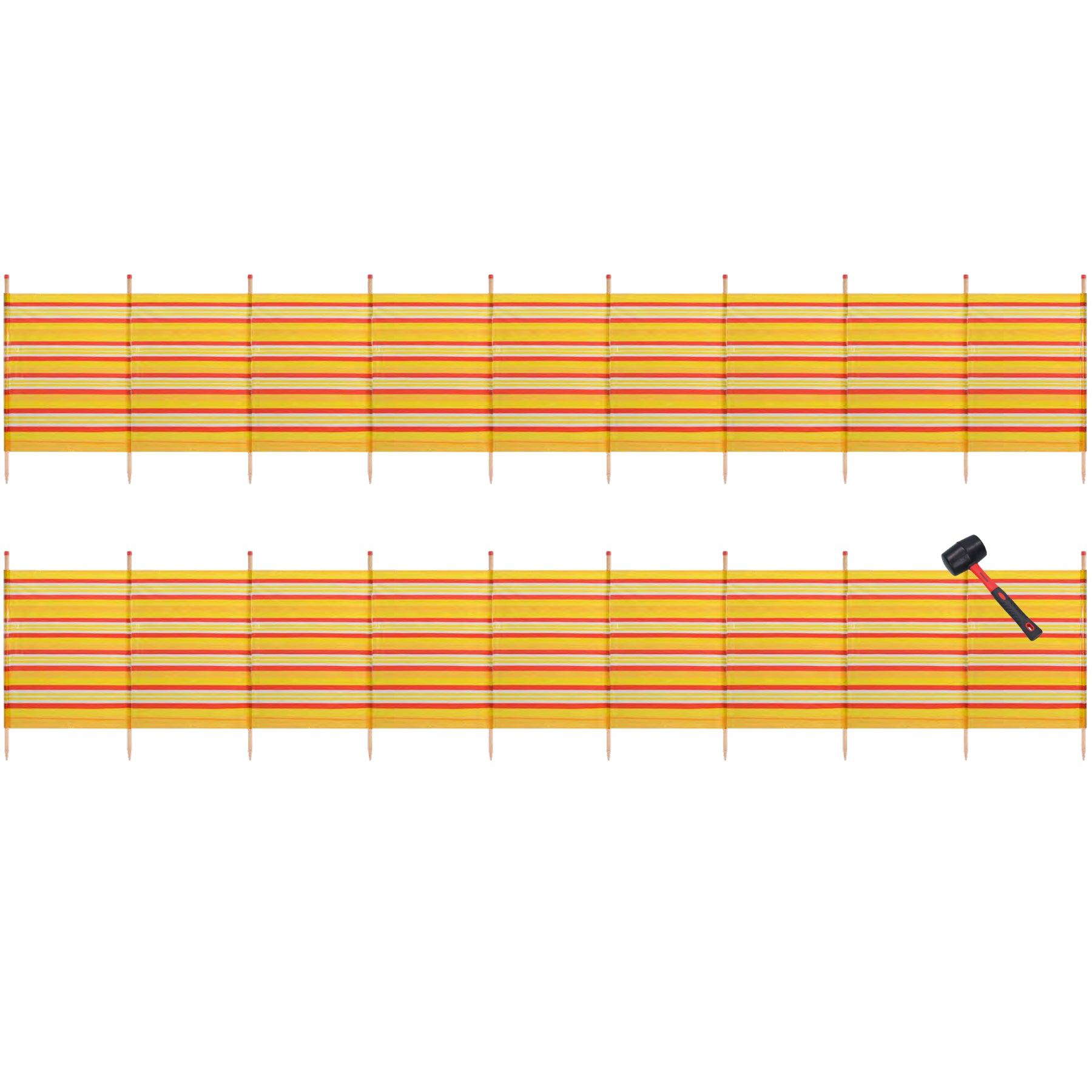 10 Pole Windbreak Beach Shelter 1.5m by 6.1m Screen Privacy Yellow Stripe