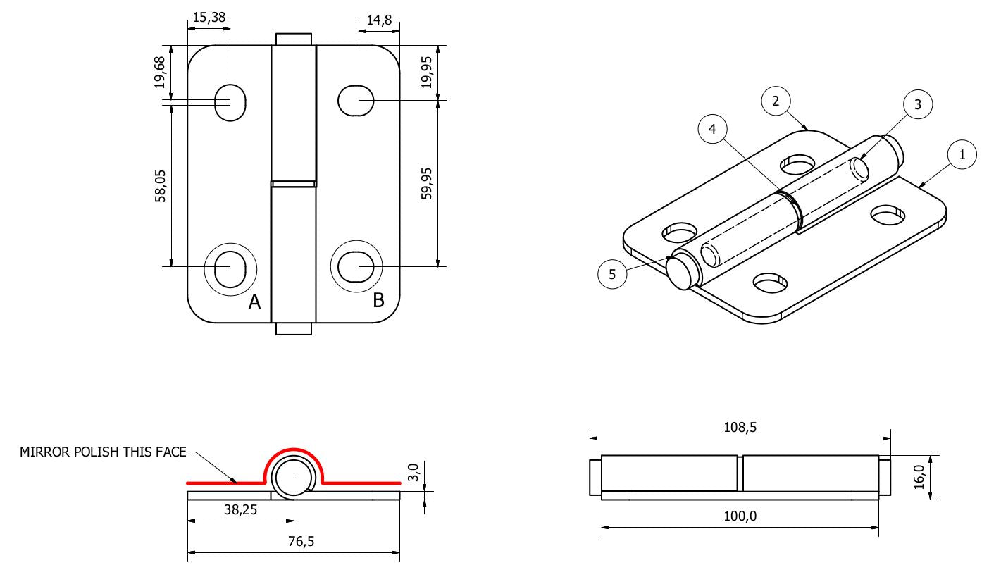 Stainless Steel Lift Off Leaf Hinge Right 76x100mm Heavy Duty Door Hatch