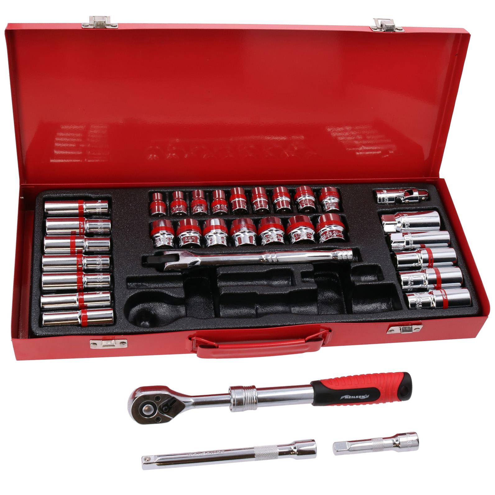 3/8" Drive Metric Shallow And Deep Socket And Accessory Set 8mm - 24mm 33pc