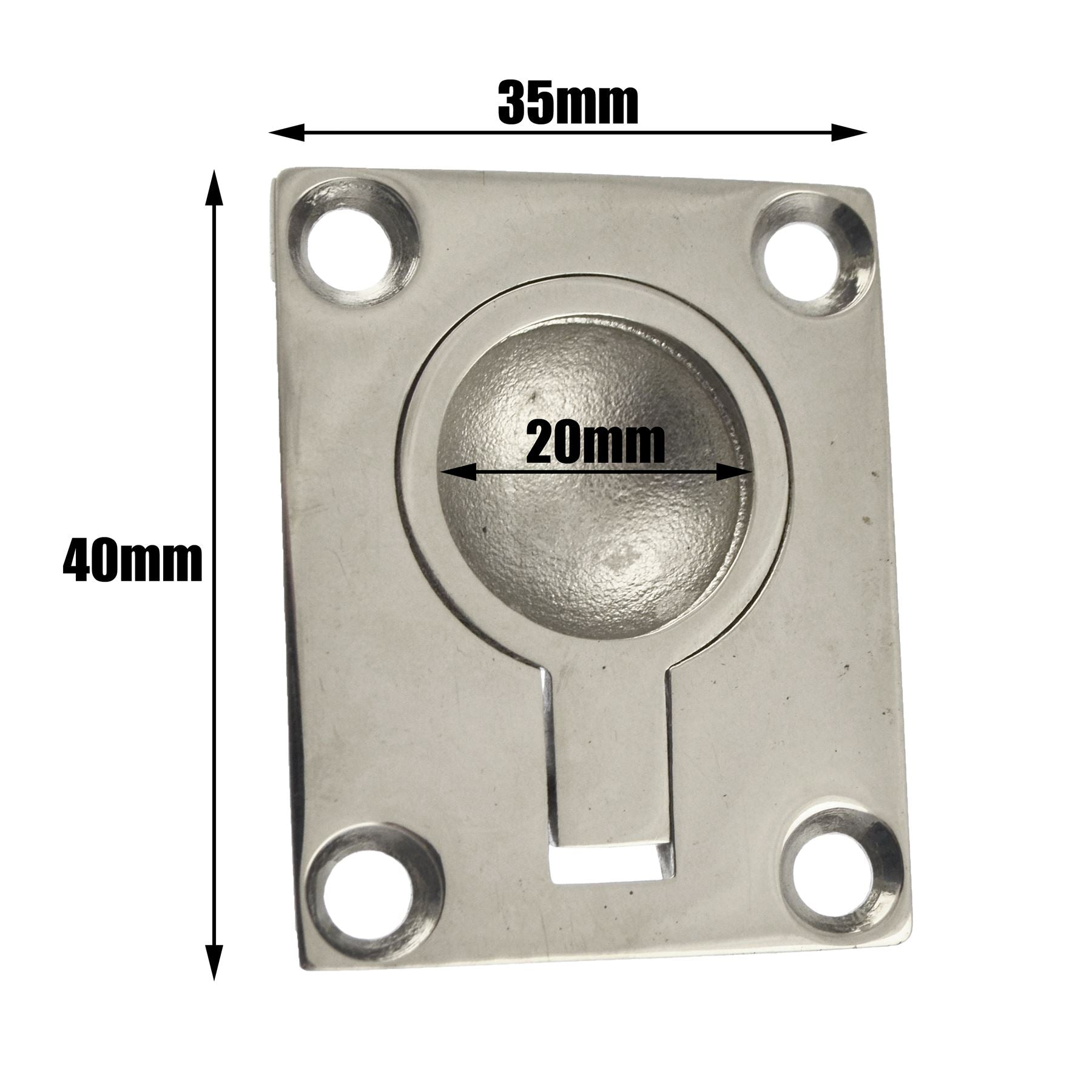 Recessed Lift Ring Flush Pull Handle 40 x 35mm Polished Marine Grade Stainless Steel