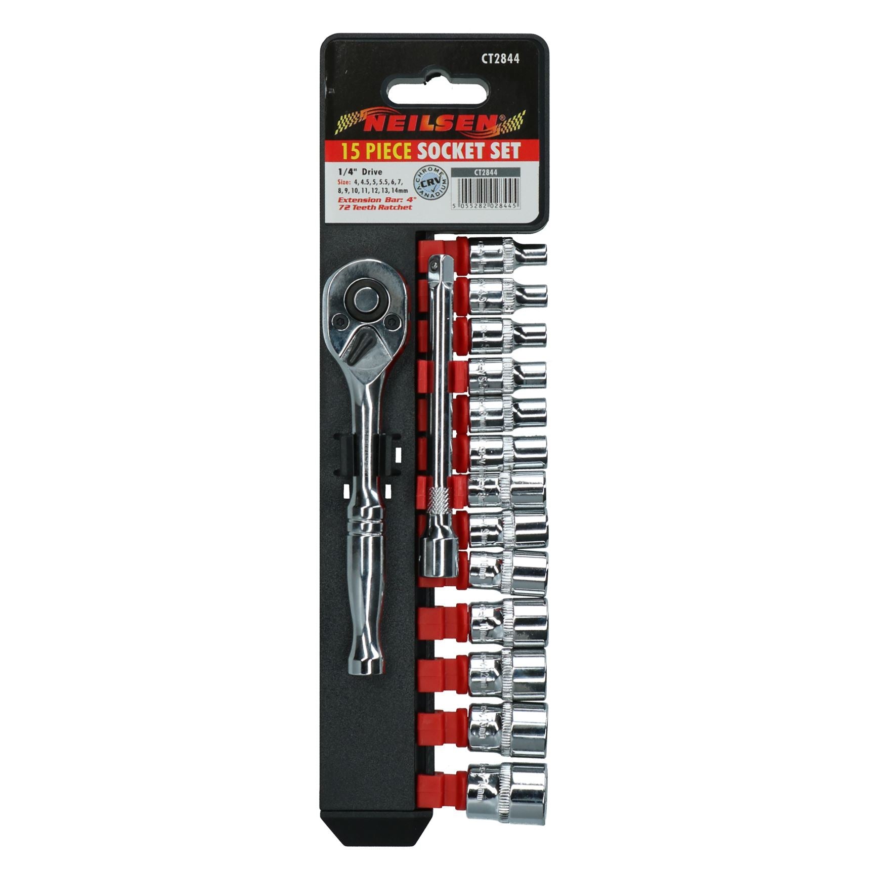 15pc 1/4" Drive Metric Socket + Ratchet + Extension Kit 4mm - 14mm In A Tray