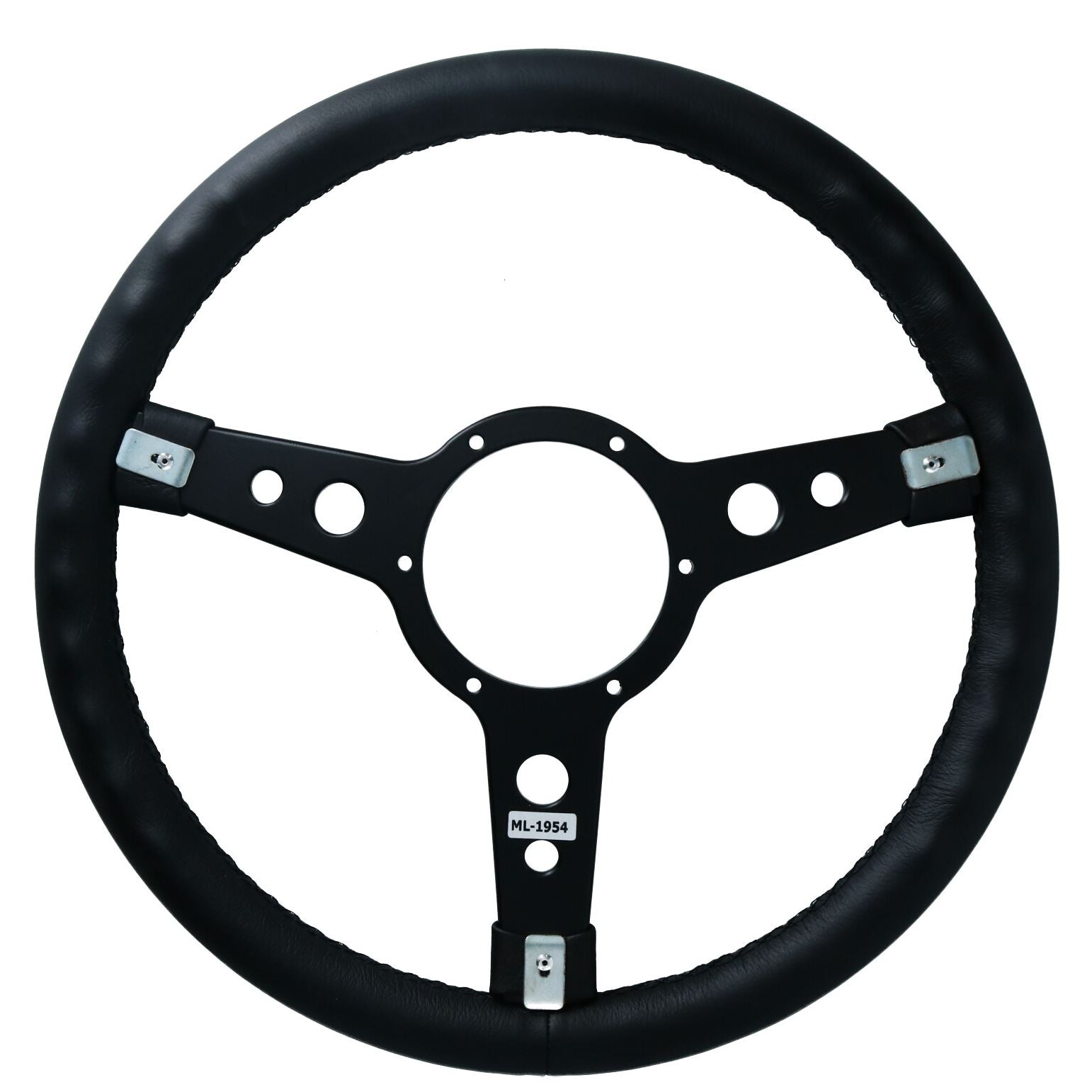 15" Traditional Classic Car Steering Wheel Black Leather 3 Spoke Centre 6 Hole