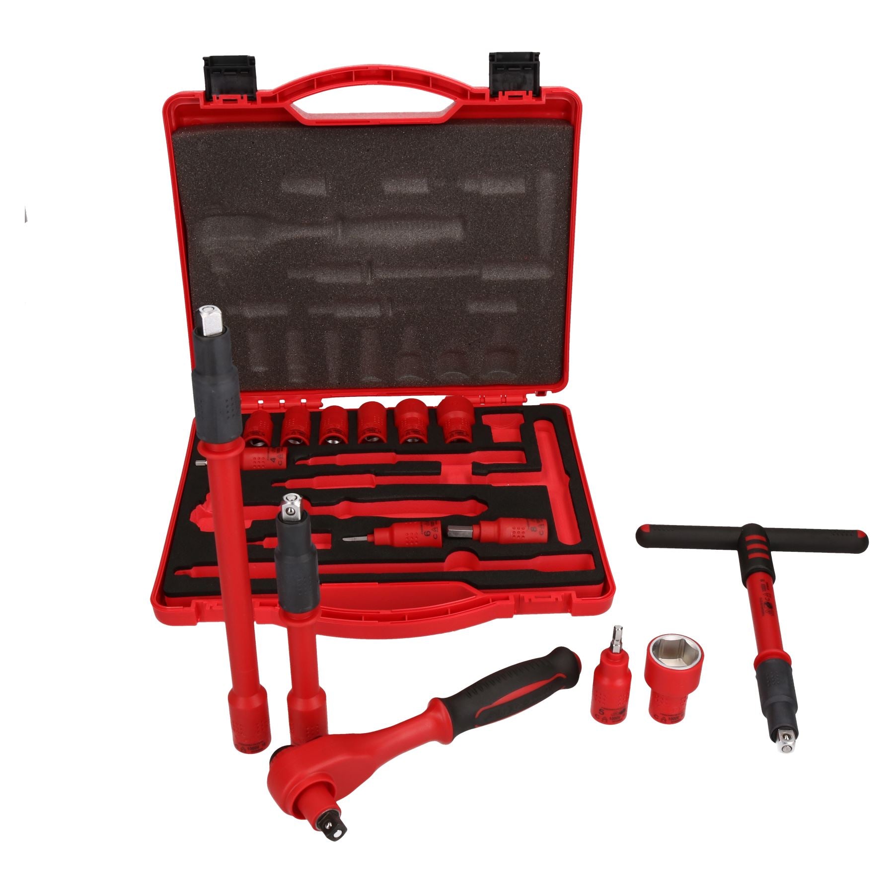 3/8" Drive Insulated VDE Tool Socket and Accessory Kit 16pc Metric Hex + T Bar