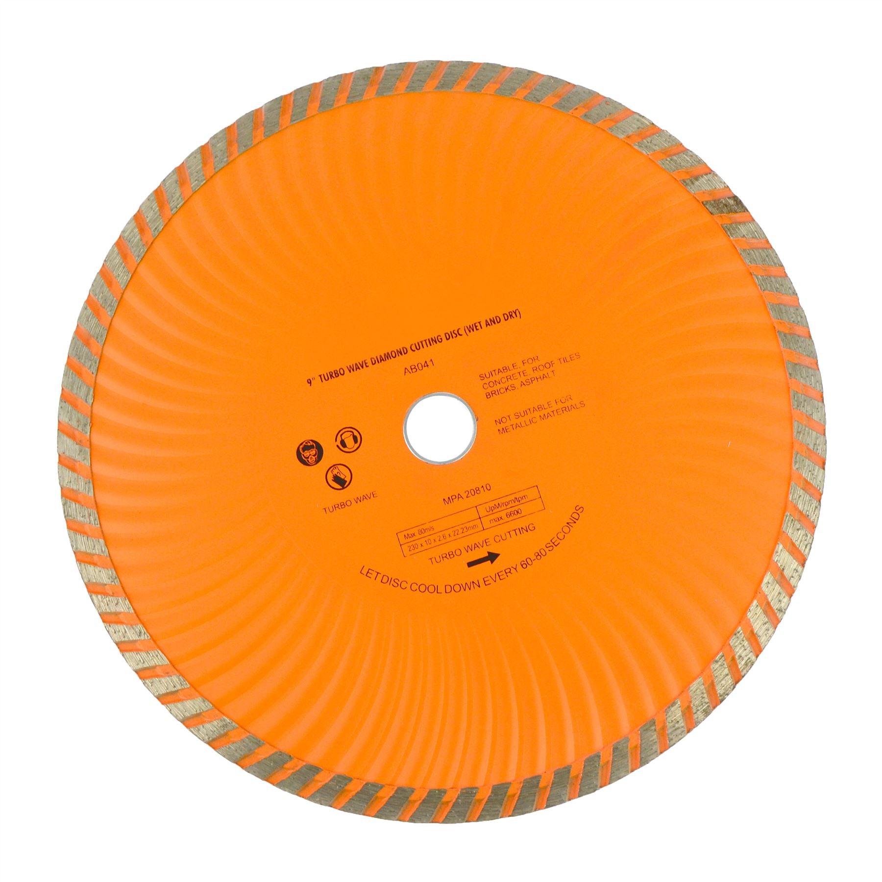 9" 230mm Turbo Wave Diamond Cutting Disc (Wet and Dry) Angle Grinder Disc TE450