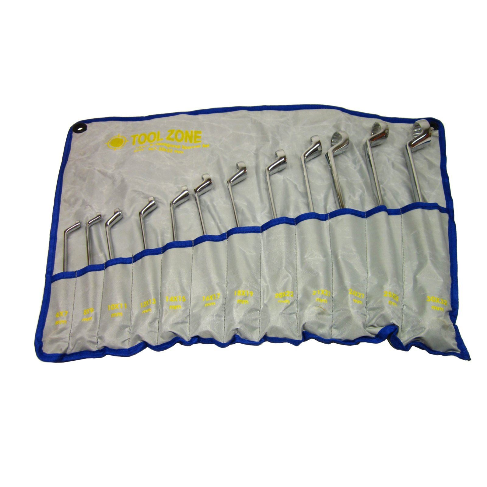 Bi-Hexagonal Swan Neck Ring Spanner Offset Angled Wrench 12pc 6-32mm TE589