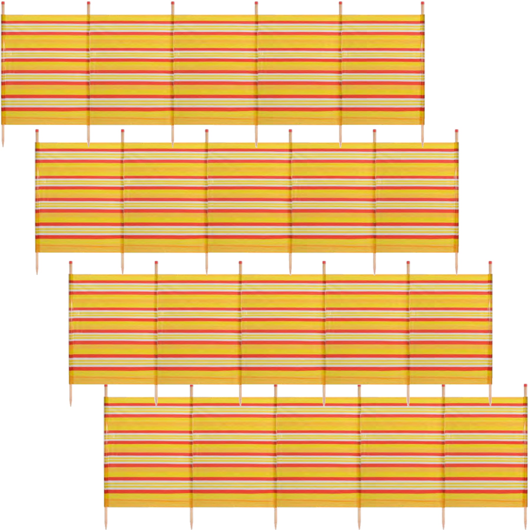 6 Pole Windbreak Beach Shelter 1.2m by 3.7m Screen Privacy Yellow Stripe