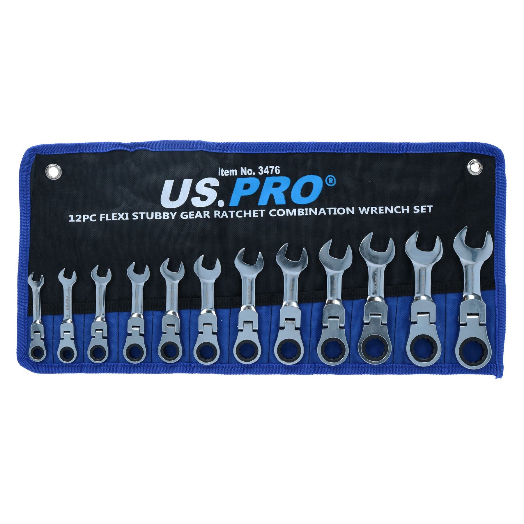 Stubby Metric Flexi Ratchet Spanners / Spanner Set 12pc 8mm-19mm AT150