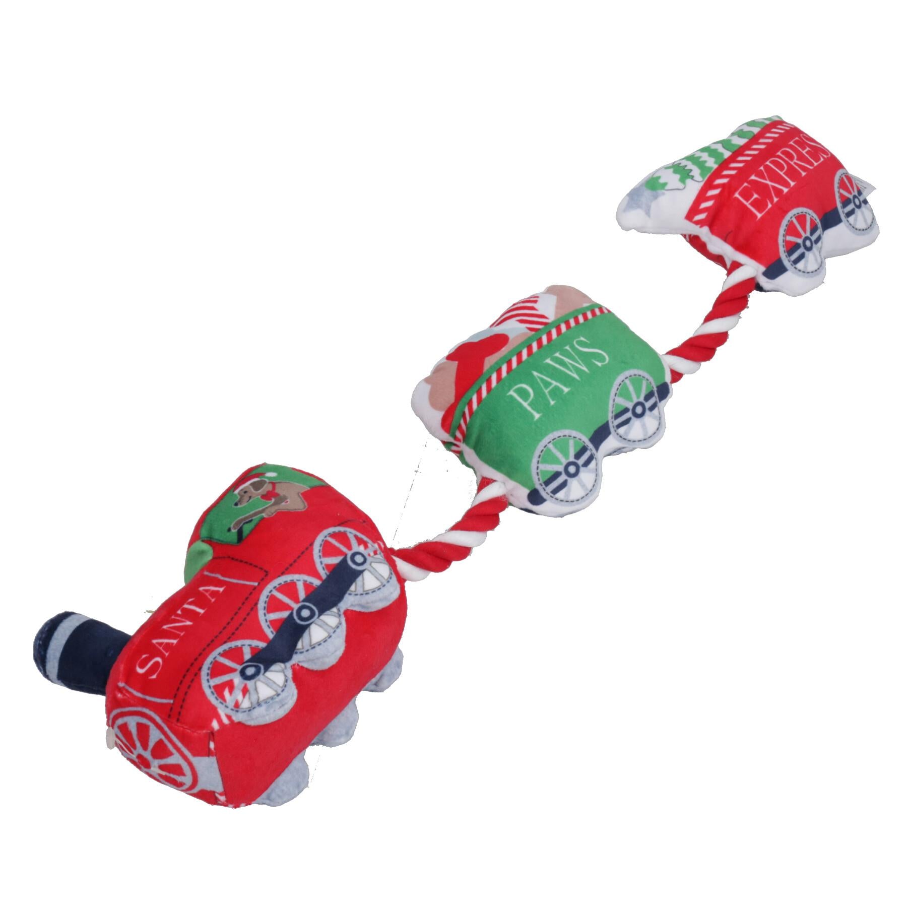 Dog Christmas Santa Paws Express Rope Plush Toy Squeaky Rope Play Xmas Gift