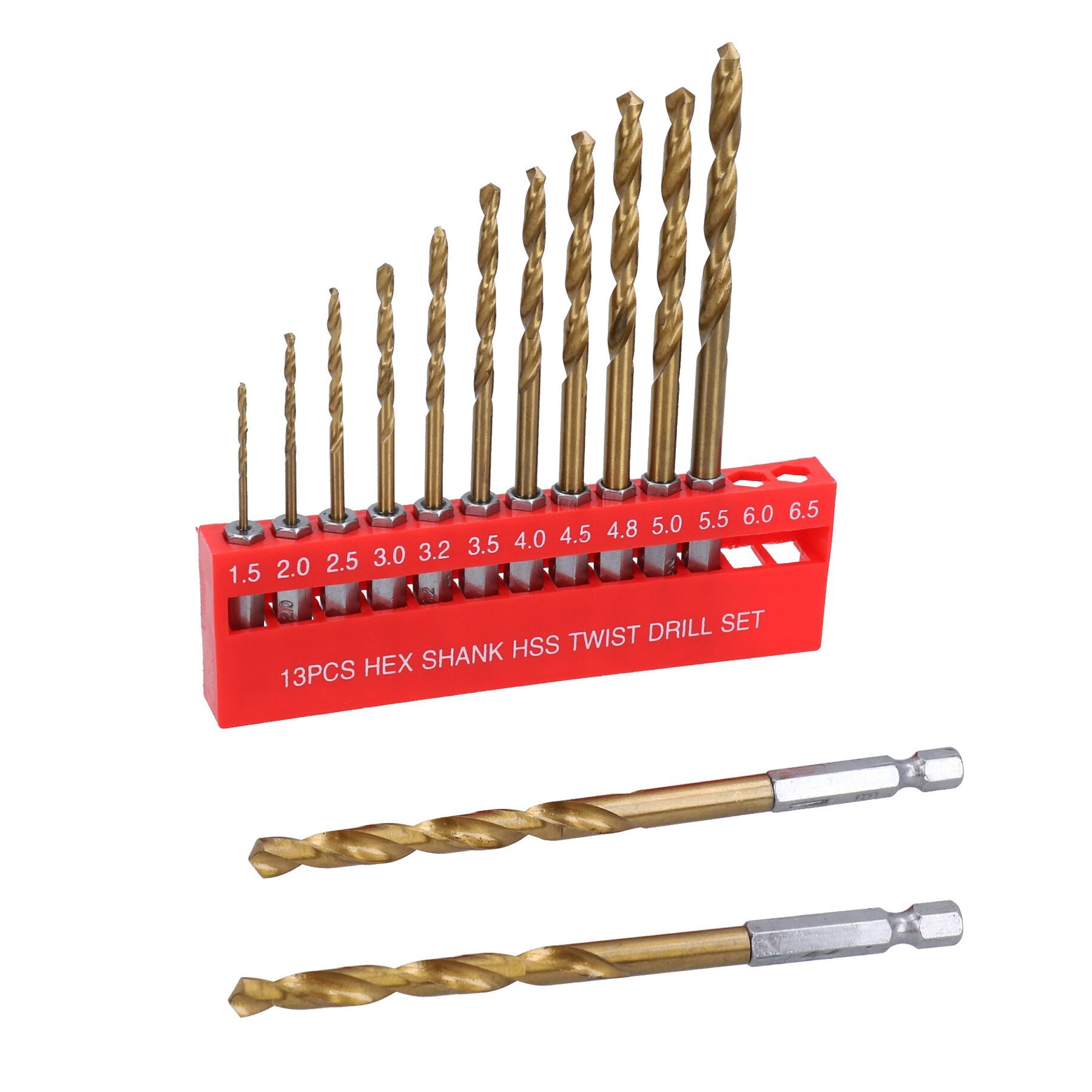 Metric Titanium Drill Bit Set With 1/4" Hex Shank 1.5 - 6.5mm 13pc