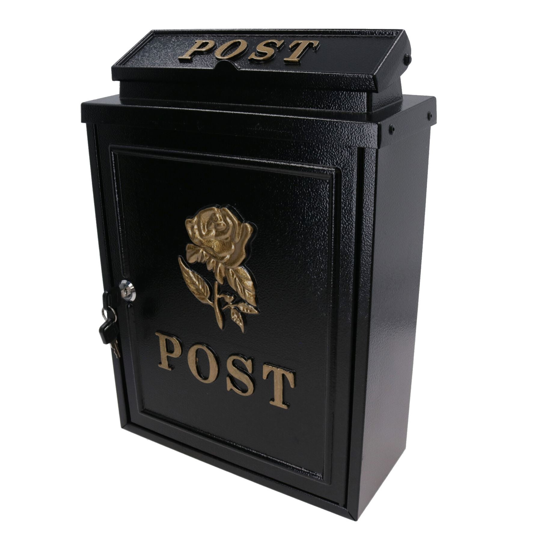 Gold Rose Letter Post Mail Box Metal Black Wall Door Gate House Lockable