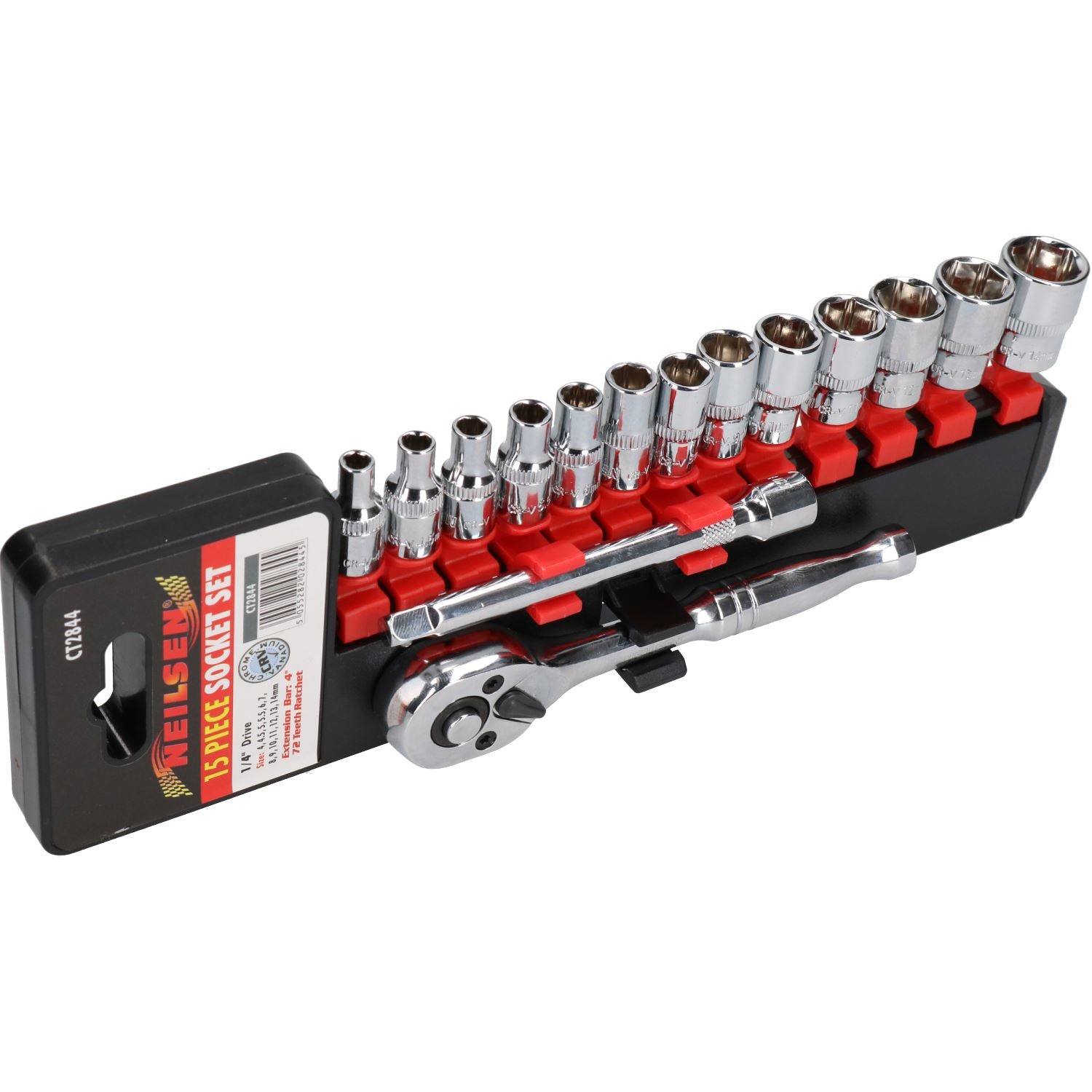 15pc 1/4" Drive Metric Socket + Ratchet + Extension Kit 4mm - 14mm In A Tray