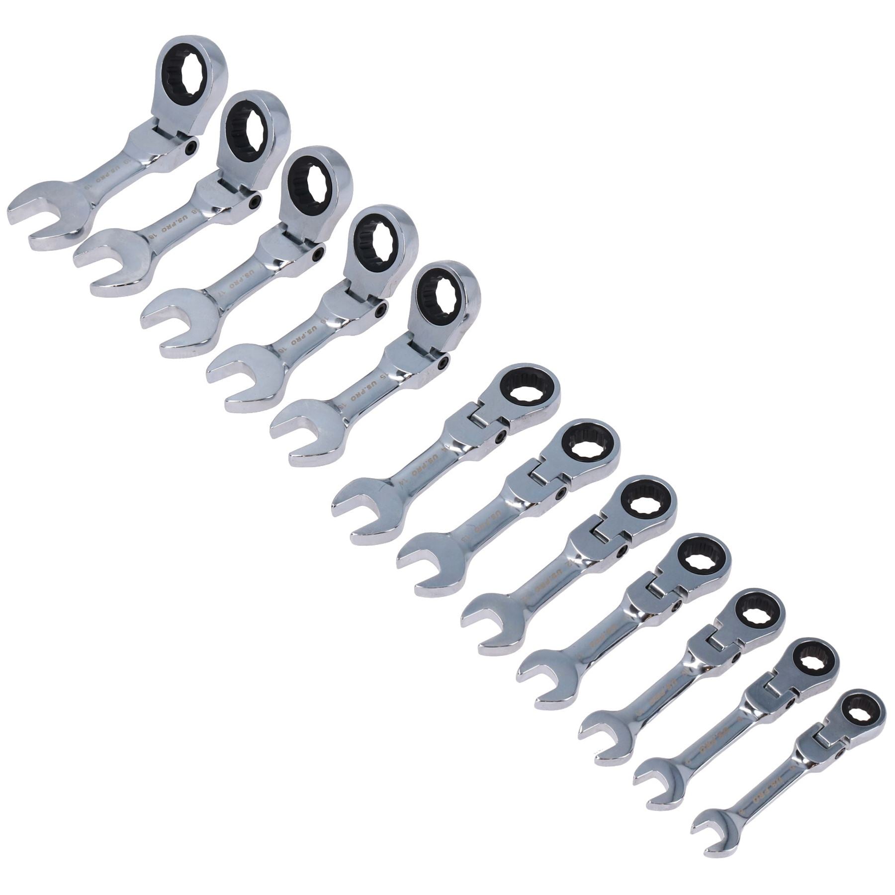 Stubby Metric Flexi Ratchet Spanners / Spanner Set 12pc 8mm-19mm AT150
