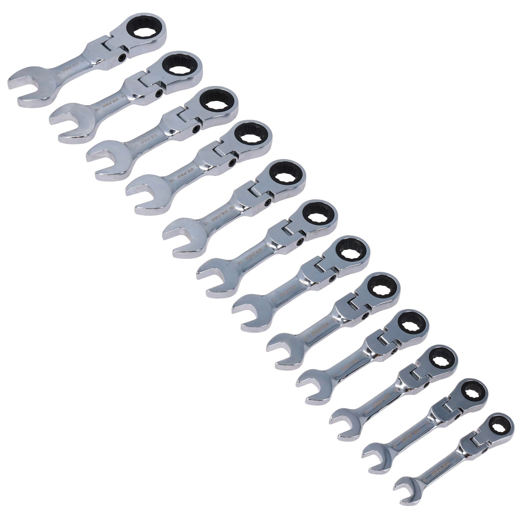 Stubby Metric Flexi Ratchet Spanners / Spanner Set 12pc 8mm-19mm AT150