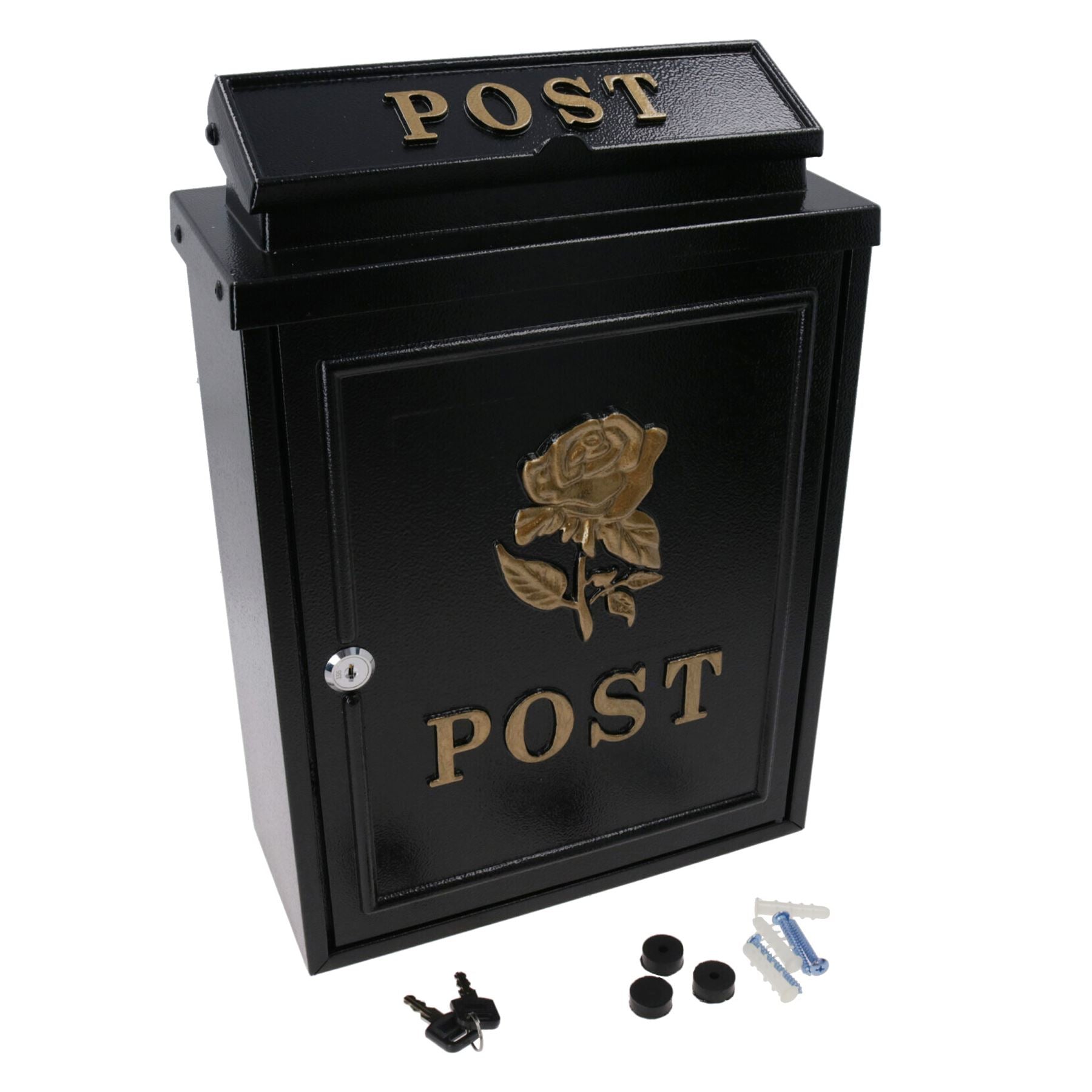 Gold Rose Letter Post Mail Box Metal Black Wall Door Gate House Lockable