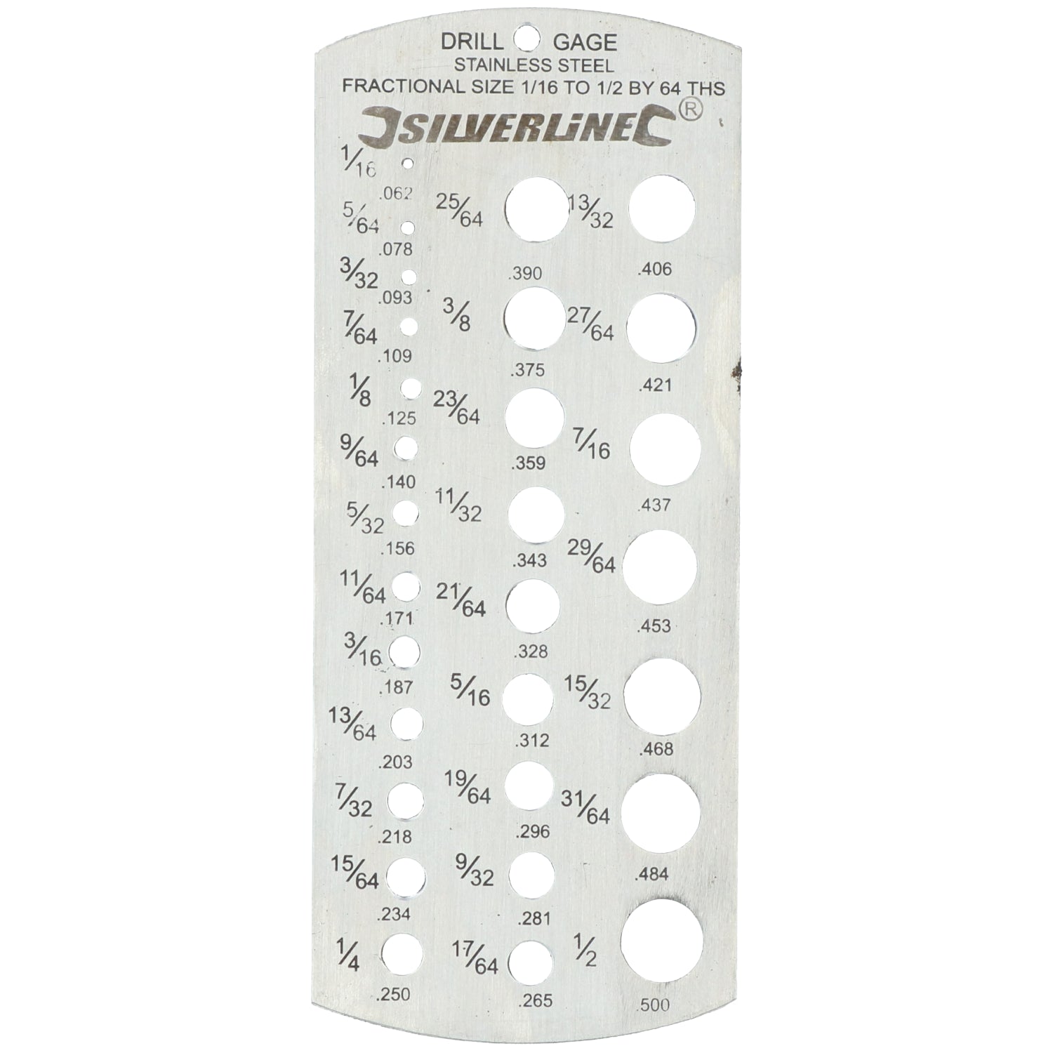 Imperial Fractional Drill Size Gauge 1/16"-1/2" Tap Hole Guide Stainless Steel