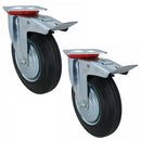 200mm (8in) HD Braked Castor Wheel Rubber Tyre For Trolleys Trucks Carts