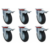 200mm (8in) HD Braked Castor Wheel Rubber Tyre For Trolleys Trucks Carts