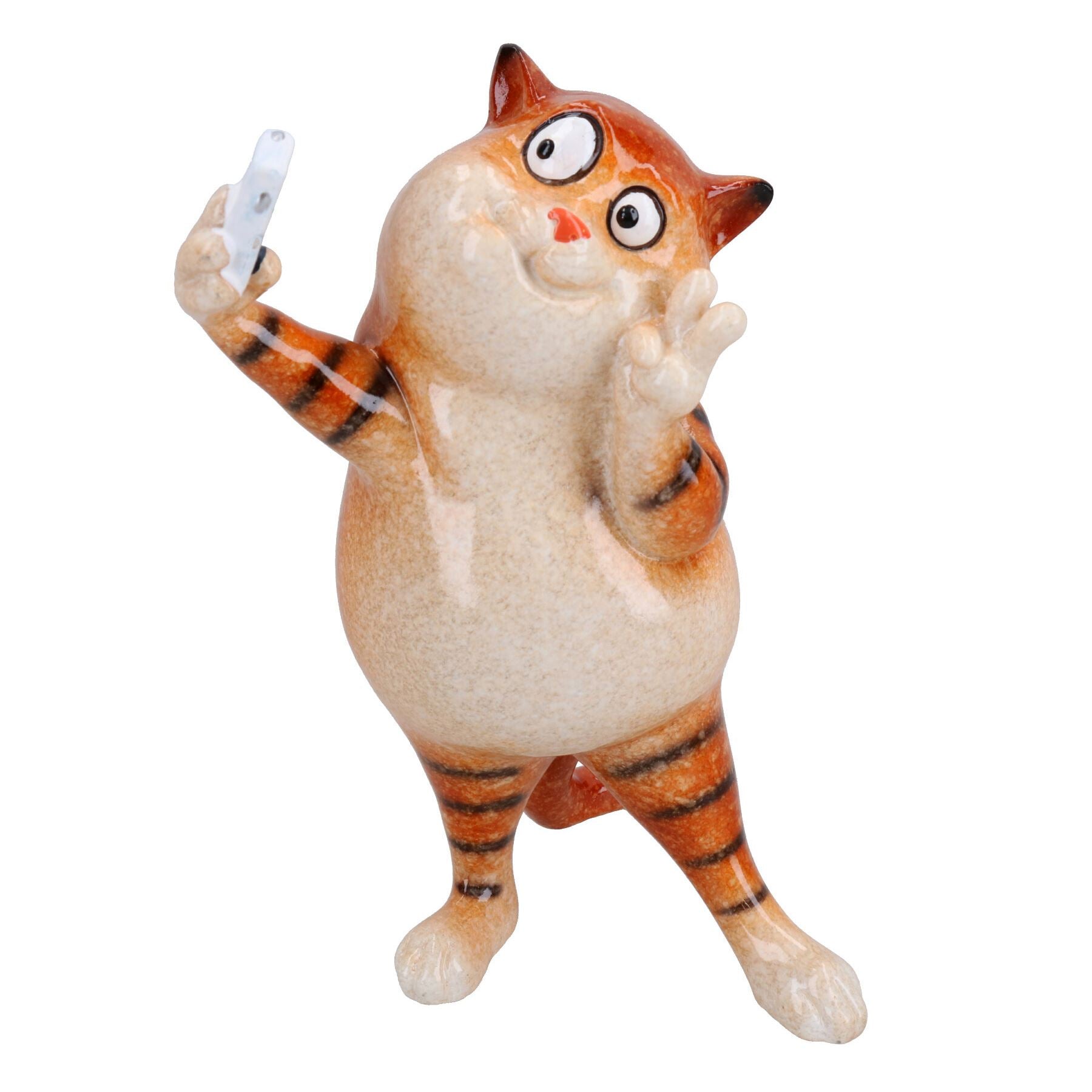 Ginger Fat Taking Cat Selfie Picture Ornament Statue Garden House Decor Resin