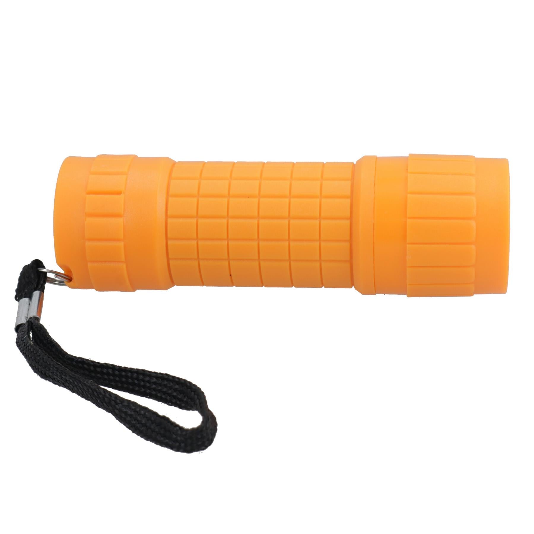 9 LED Orange Torch Light Mini Flashlight Camping Hiking Rubber Case