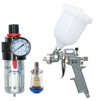HVLP Gravity Feed Spray Gun 1.5mm & Inline Moisture Trap / Pressure Regulator