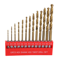 Metric Titanium Drill Bit Set With 1/4" Hex Shank 1.5 - 6.5mm 13pc