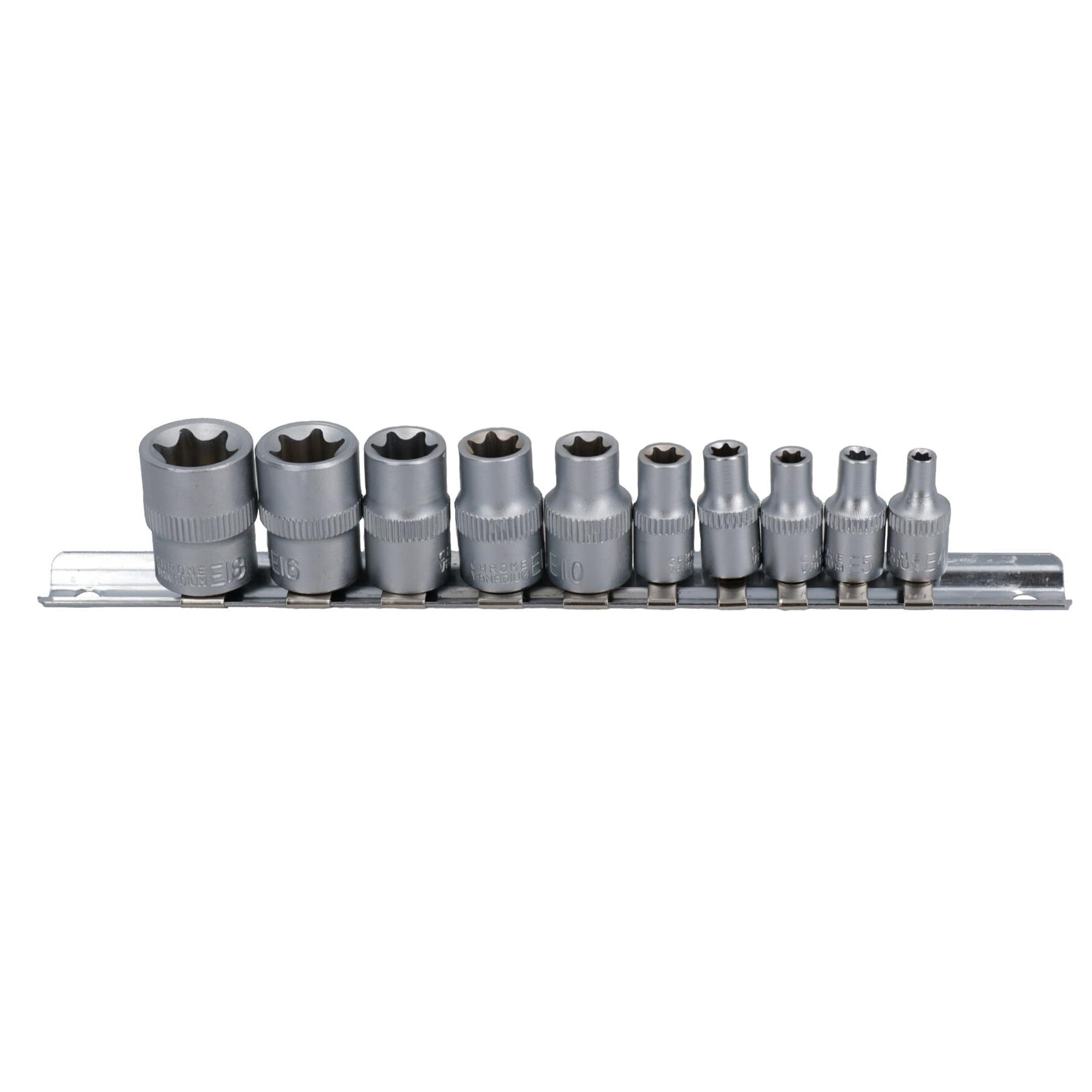 Female Torx Star E Sockets E4 - E18 + 1/4" Drive Ratchet + Step Up 1/4" – 3/8”