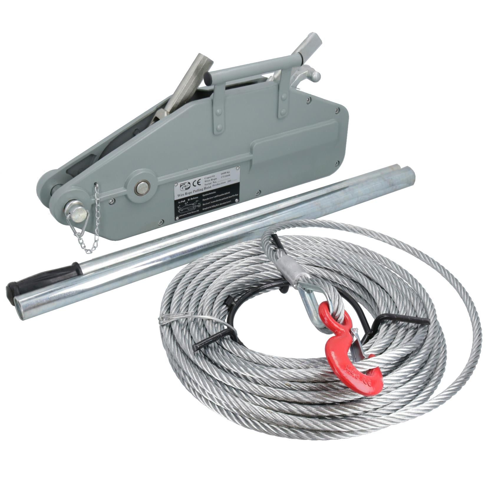 Manual Cable Puller Hand Winch Lifter Mover Turfer Hoist 1600kg 20m Wi ...