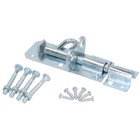 4" / 100mm Galvanised Brenton Bolt Sliding Lock Gate Shed Door Padbolt & Fixings