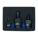 1/4in 3/8in + 1/2in Drive Impacted Universal Joint UJ Wobble Angle Extension 3pc