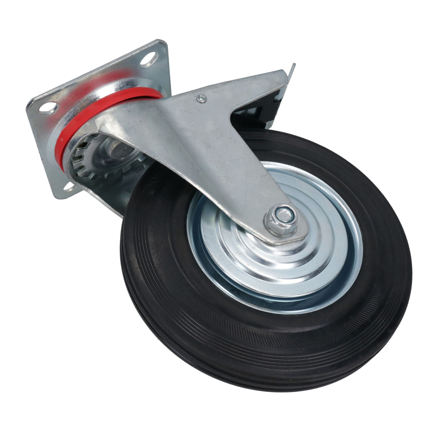 200mm (8in) HD Braked Castor Wheel Rubber Tyre For Trolleys Trucks Carts