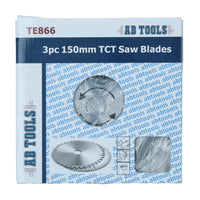 3pc 150mm TCT Circular Saw Blades 16/24/30 TPI & Adapter Rings Reducer TE866