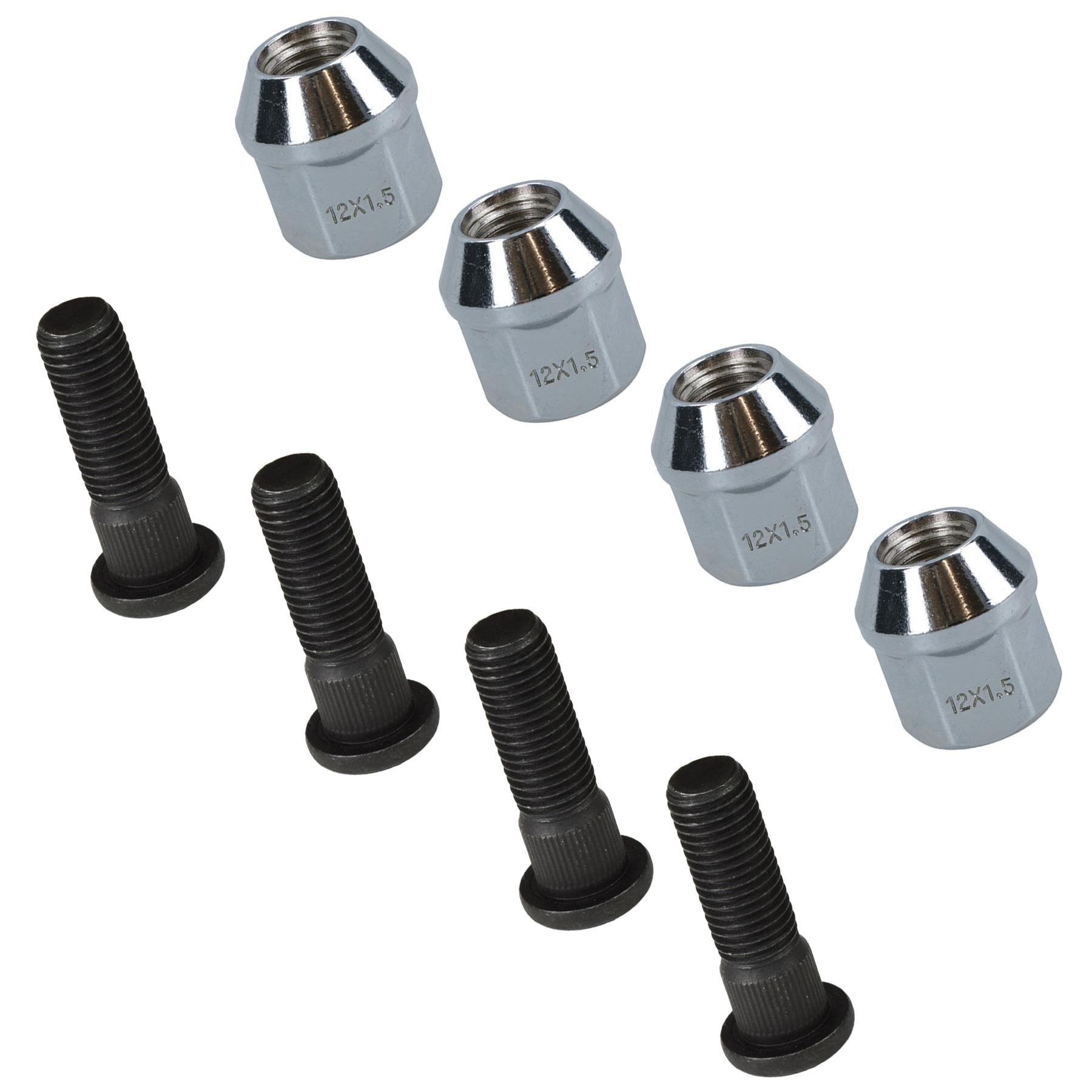 Pack of 4 M12 x 1.5 Wheel Studs And Nuts For 100mm PCD Trailer Hubs