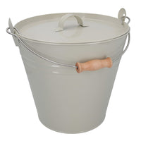 Coal Bucket & Lid Cream Metal Ash Tidy Bin Coal Carrier Fire Log Burner Kindling