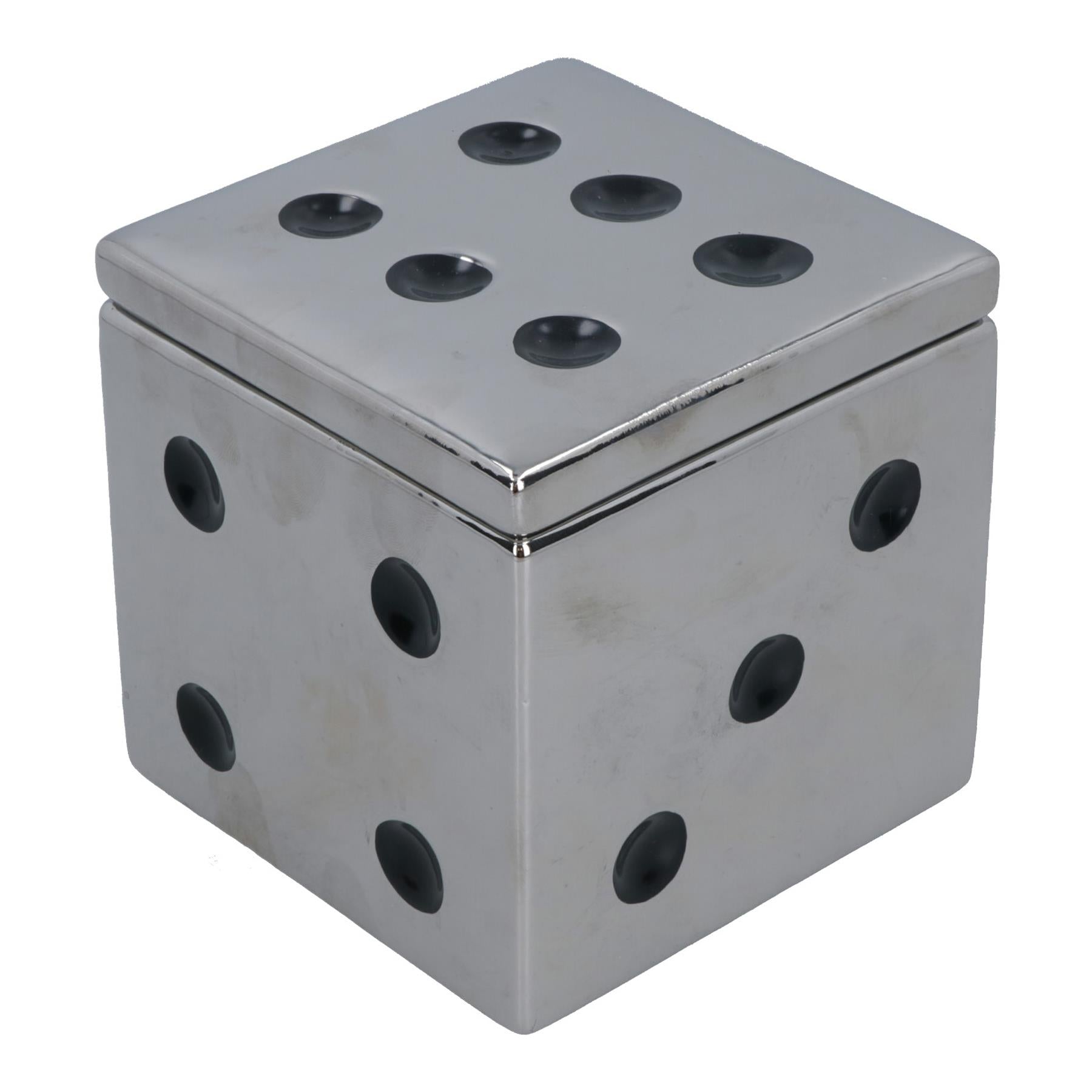 Ceramic Dice Box Mirrored Silver Storage Trinket Jewellery House Home Decor