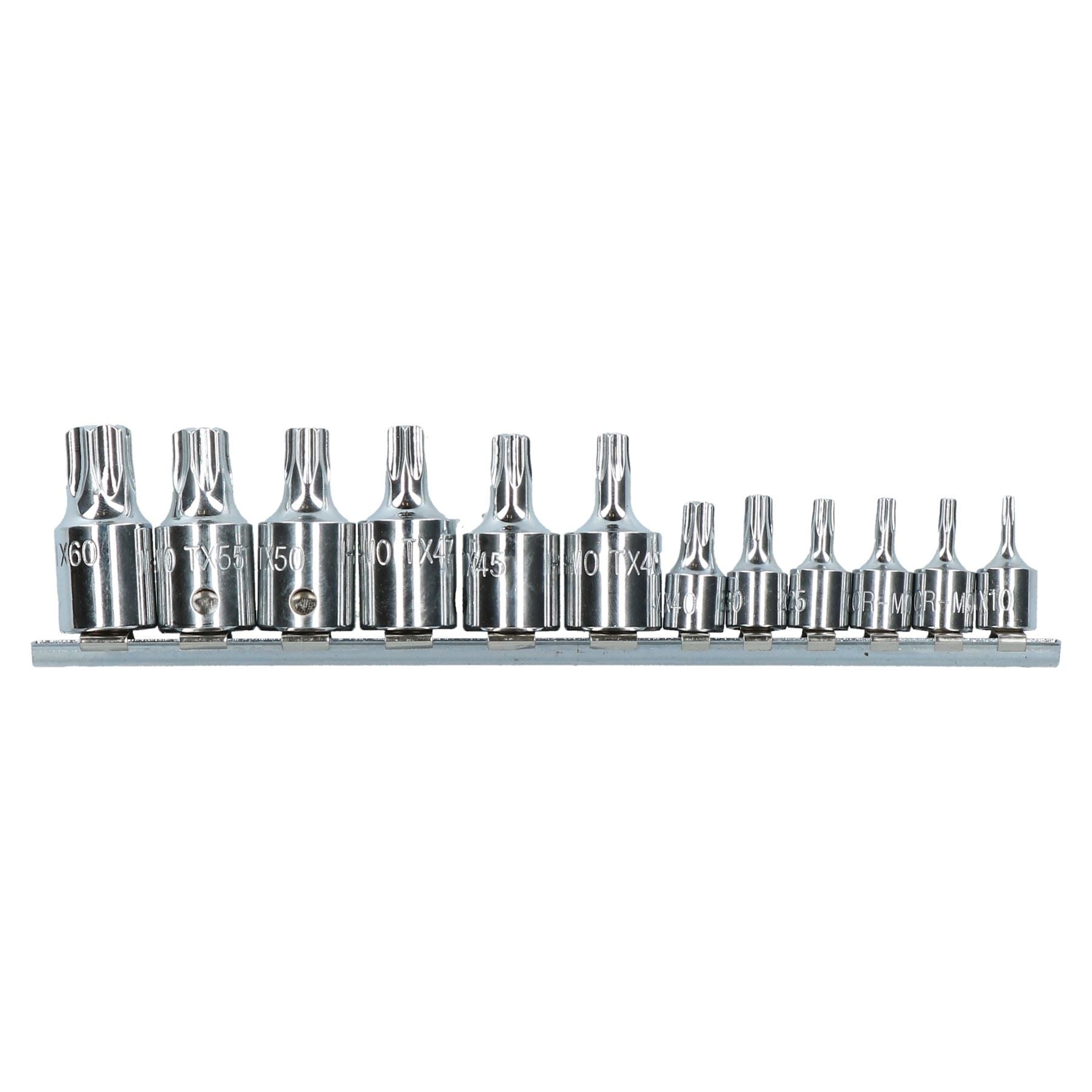 Male Torx Star Sockets 1/4" And 3/8" Drive T10 - T60 12pc Set On A Rail