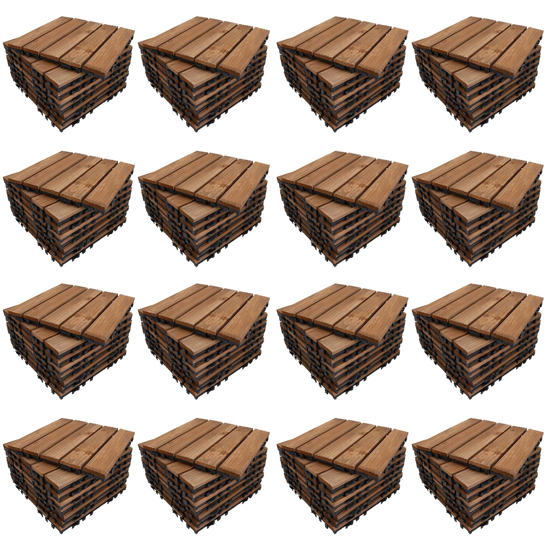 Hardwood Decking Non Slip Tiles Wooden Garden Flooring Quick Click Fitment
