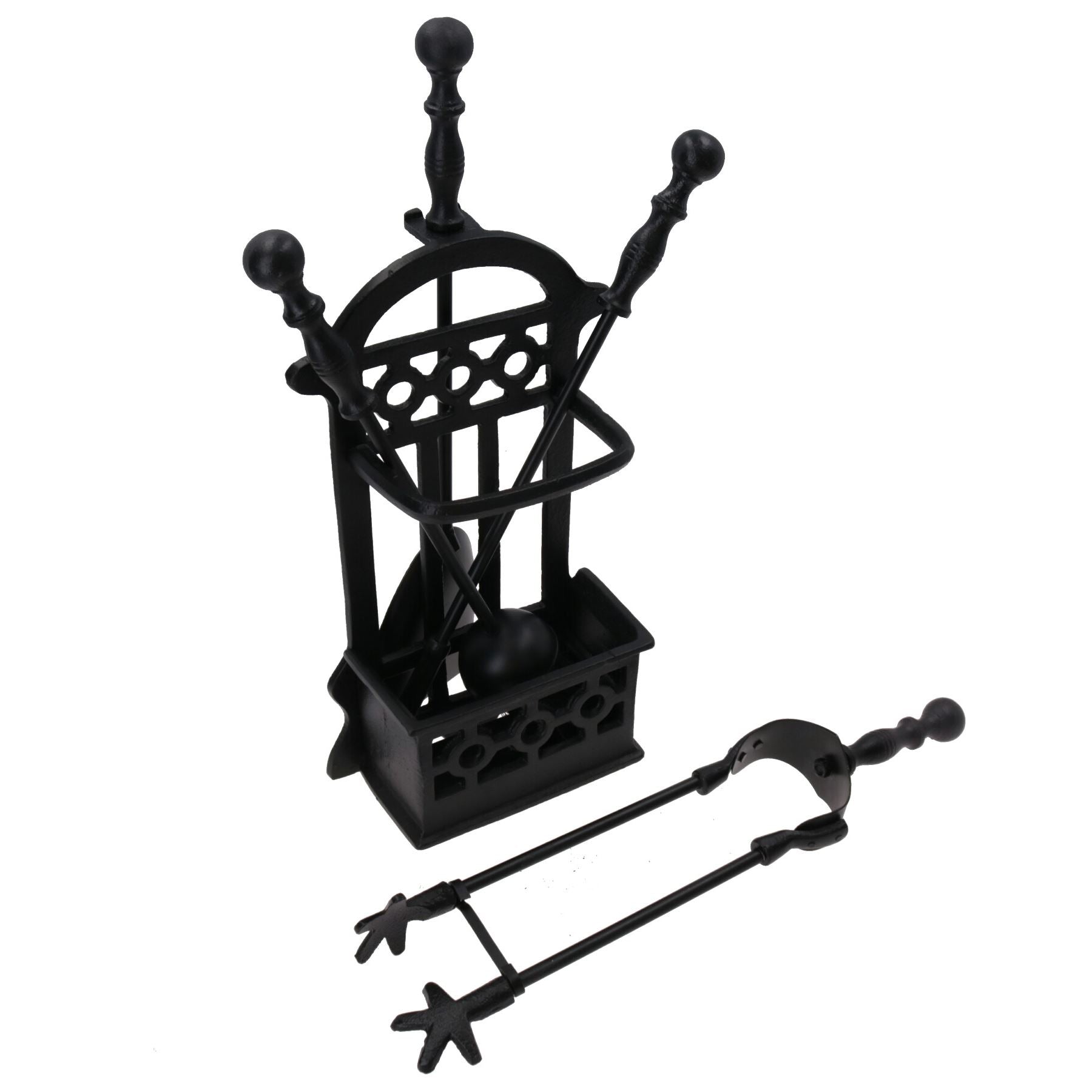 5pc Caged Fireside Fireplace Companion Set Brush Poker Shovel Tongs Burner