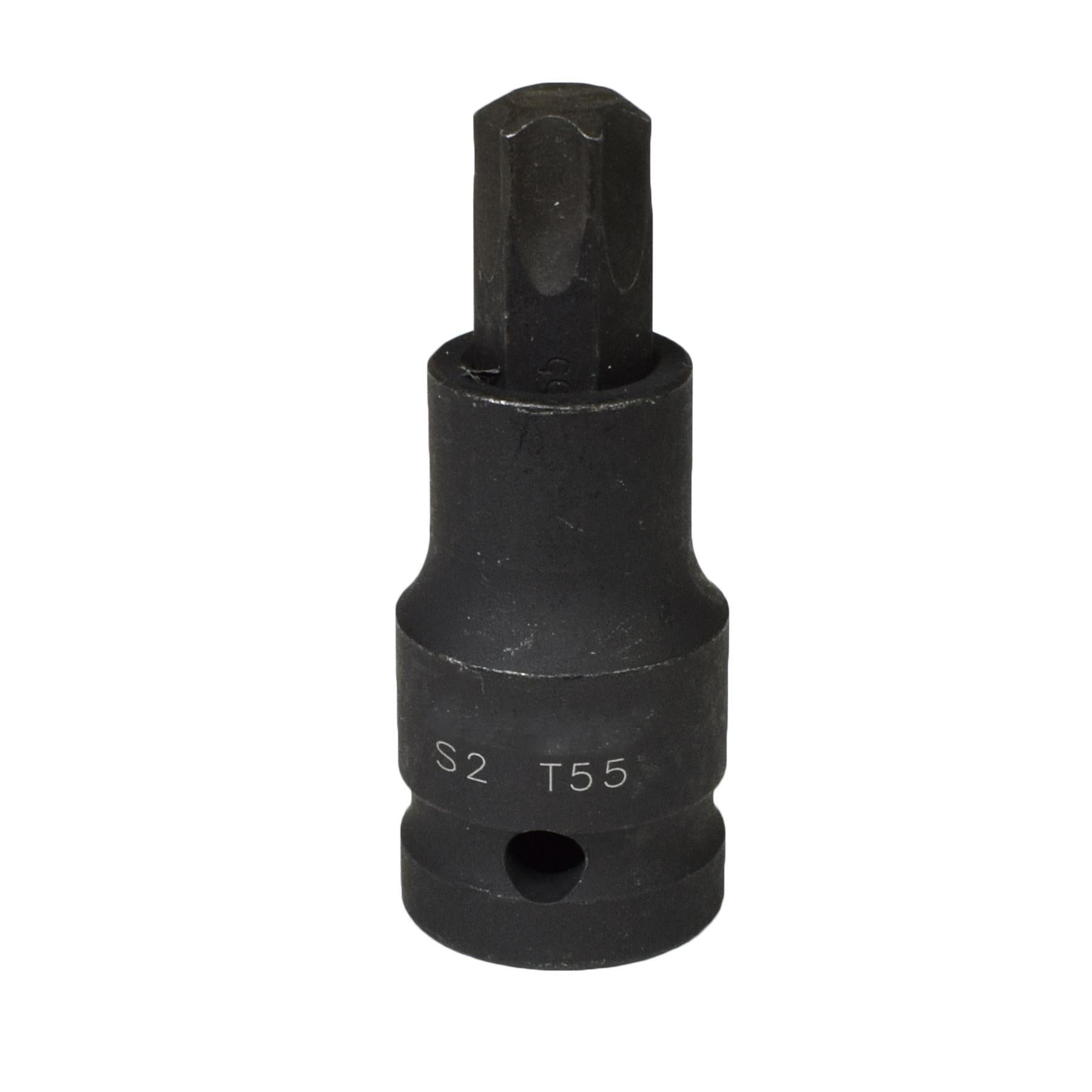 T55 x 53mm 1/2" Drive Short Impact Impacted Torx / Star Male Socket By Bergen