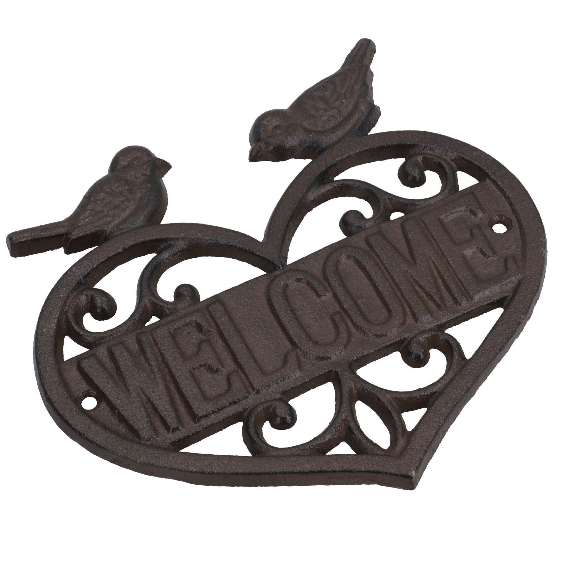 Welcome Birds Cast Iron Sign Plaque Door Wall House Gate Fence Post Rustic