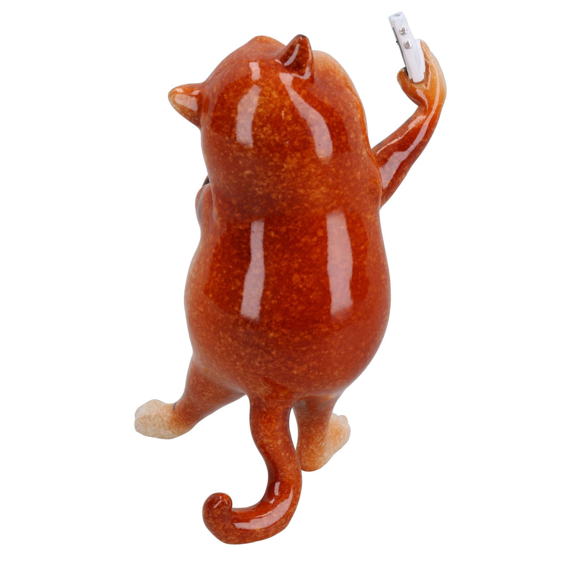 Ginger Fat Taking Cat Selfie Picture Ornament Statue Garden House Decor Resin