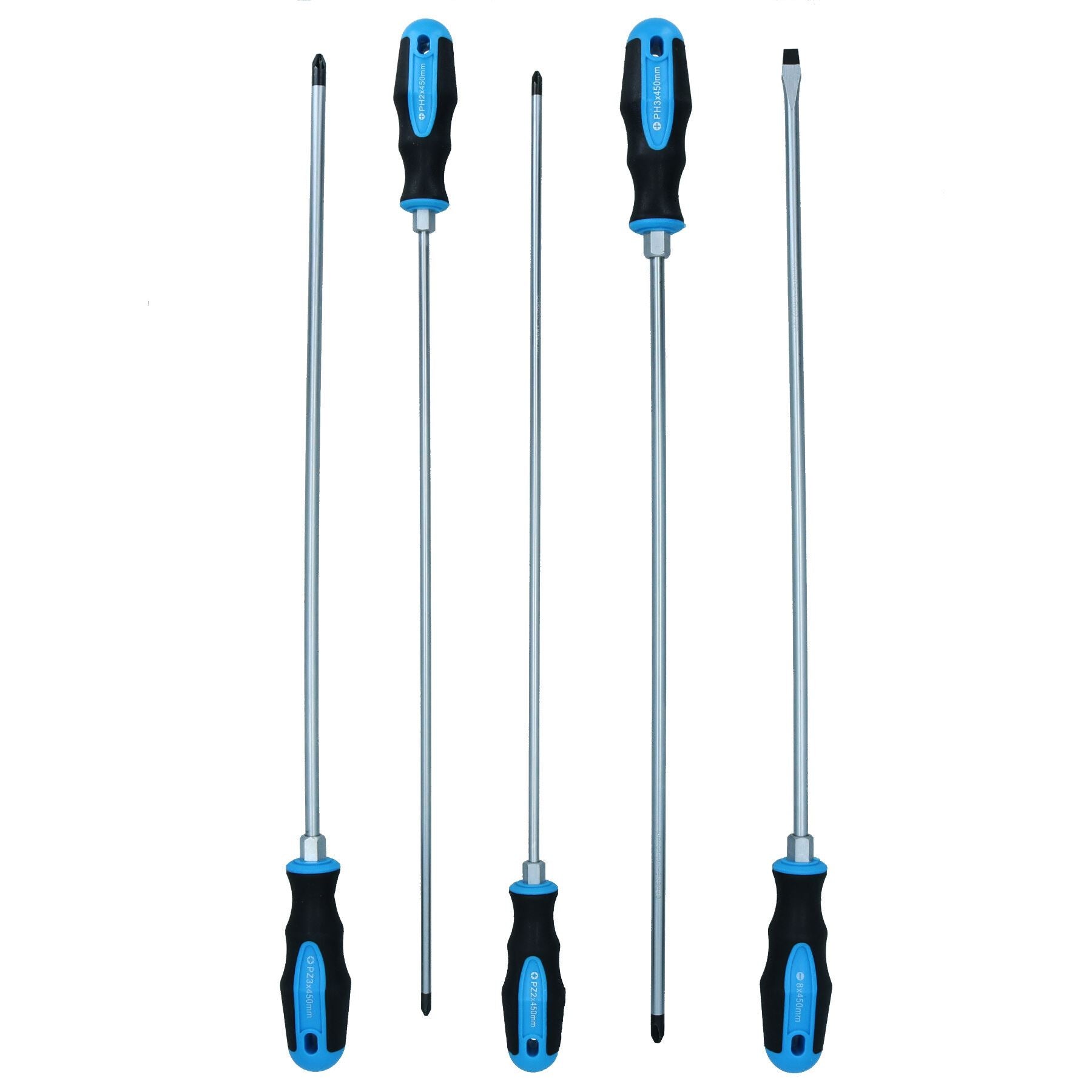 High Grade Extra Long Screwdriver Set 450mm Pozi Phillips Flat 5pc
