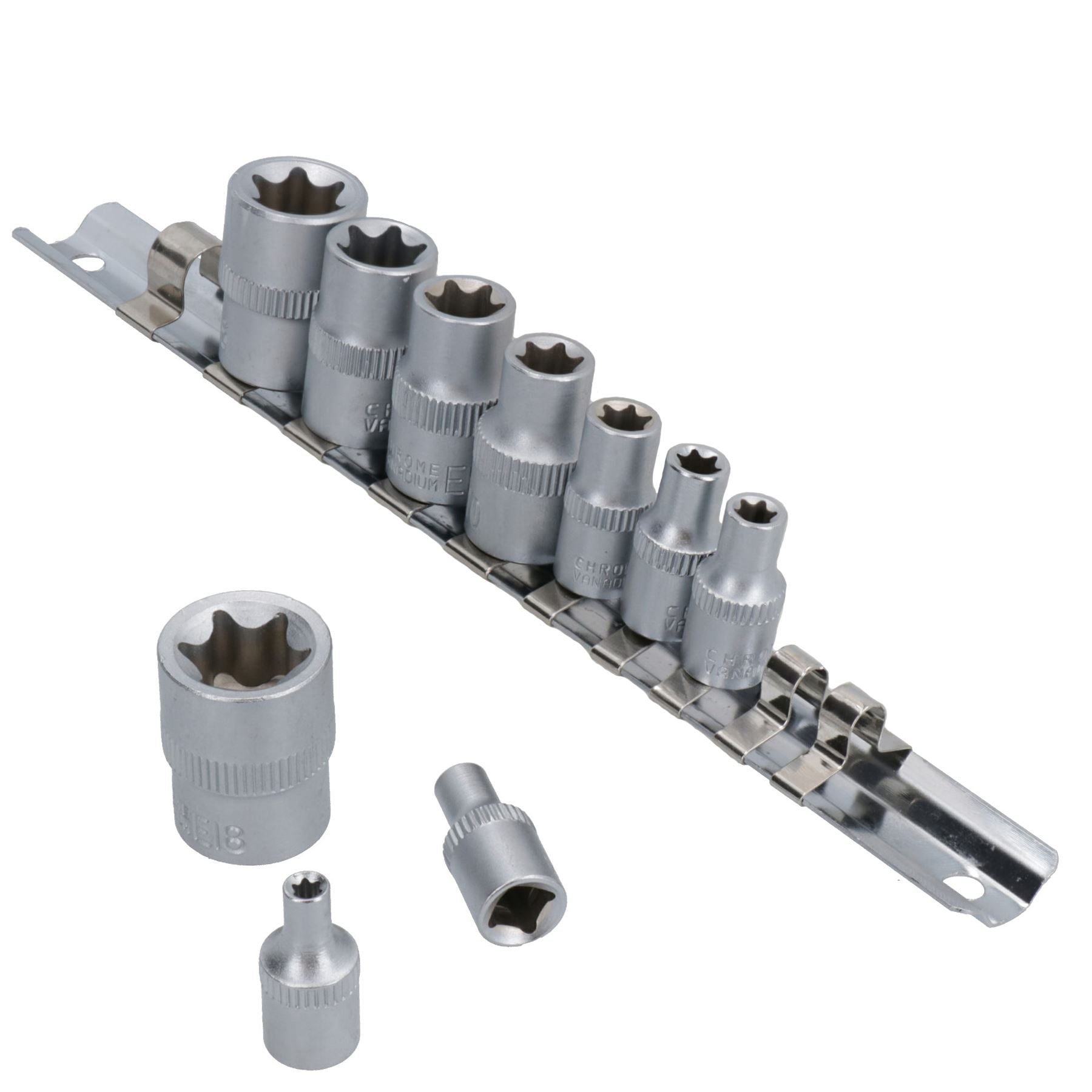 Female Torx Star E Sockets E4 – E18 10pc Set + 4pc Torx Spanners E6 – E24