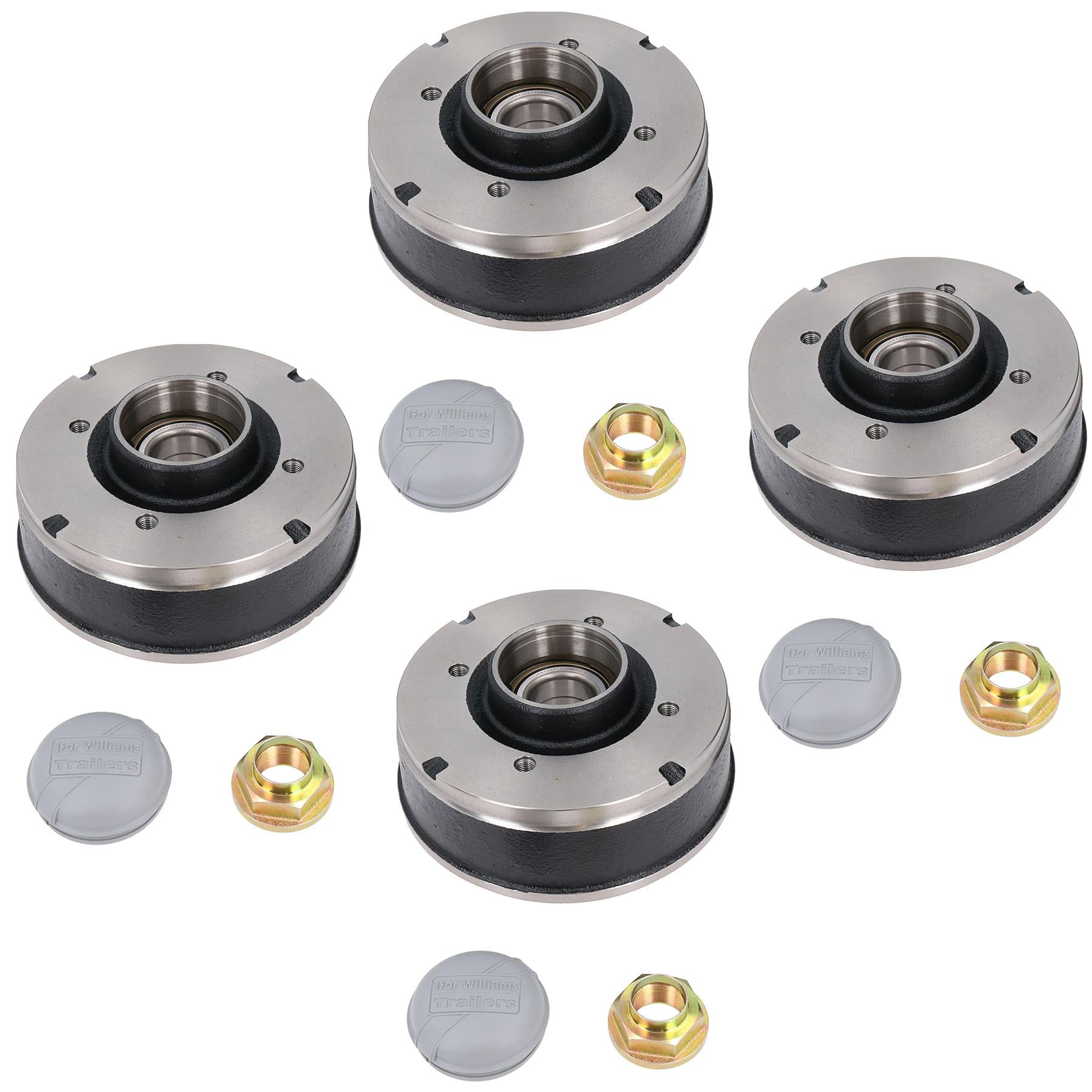 4pk 200 x 50mm Brake Drums & Bearings for Ifor Williams Trailer 4 Stud 5.5" PCD