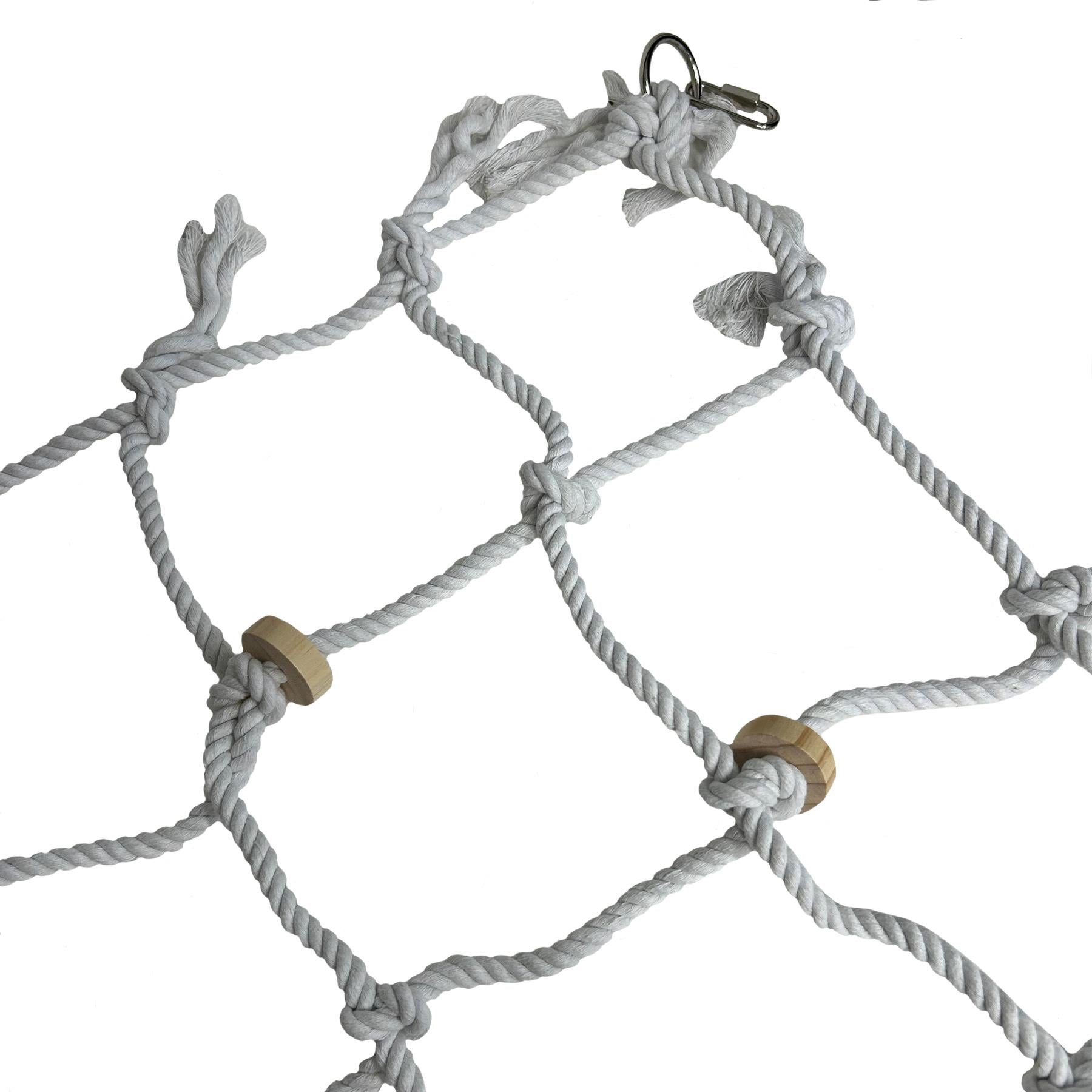 Large White Cargo Net With Wooden Blocks Bird Cage Accessory Climbing Toy