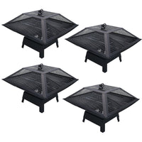 Outdoor Metal Garden Fire Pit Basket With BBQ Barbecue Grill + Safety Mesh