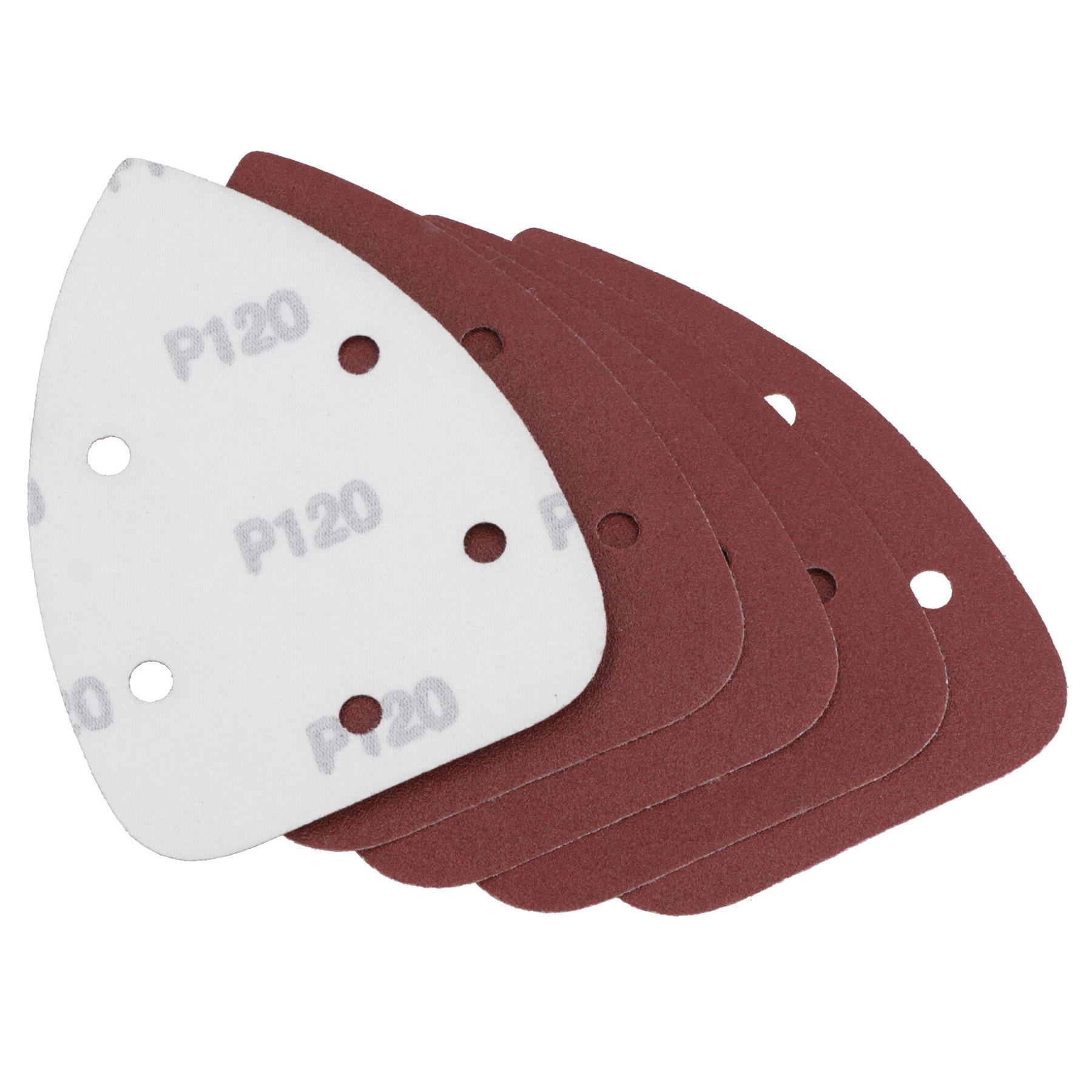 Hook And Loop Detail Sanding Pads Discs 140mm Triangular 120 Grit Fine 25pc