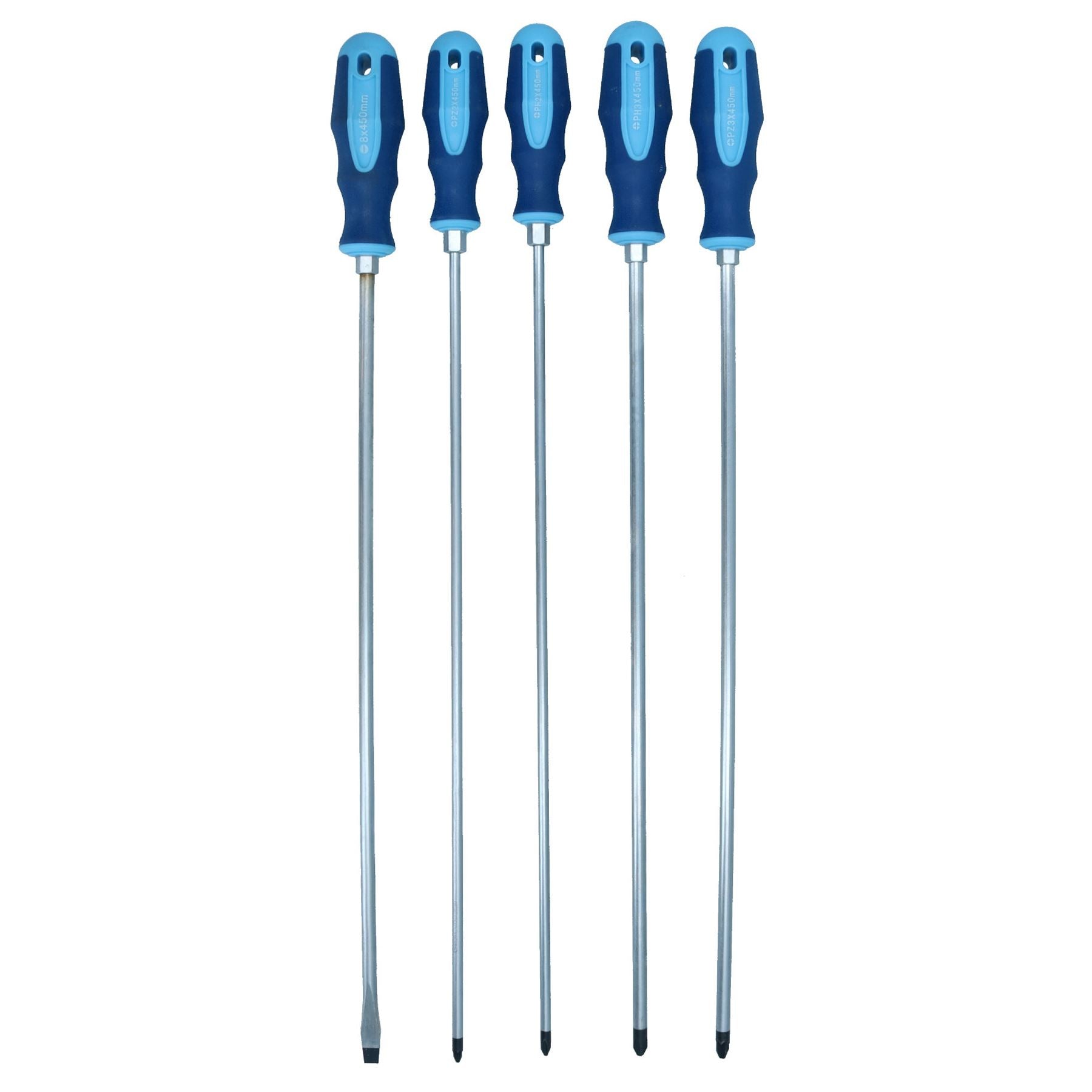 570mm Extra Long Screwdriver Set Magnetic Tips PZ2 PZ3 PH2 PH3 SL8 5pc