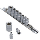 Female Torx Star E Sockets E4 - E18 + 1/4" Drive Ratchet + Step Up 1/4" – 3/8”